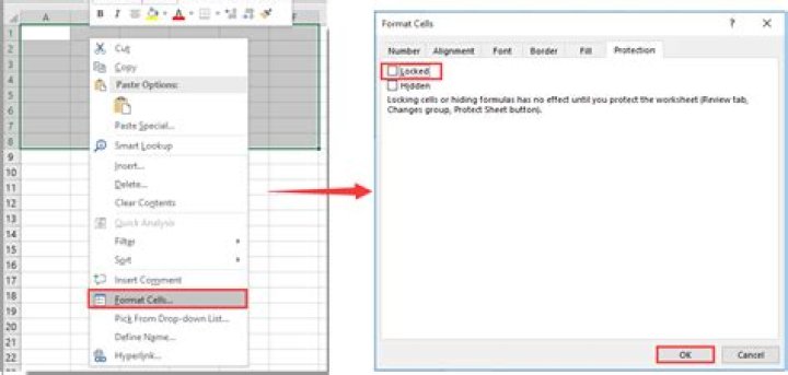 How do I lock cells for resizing in Excel?